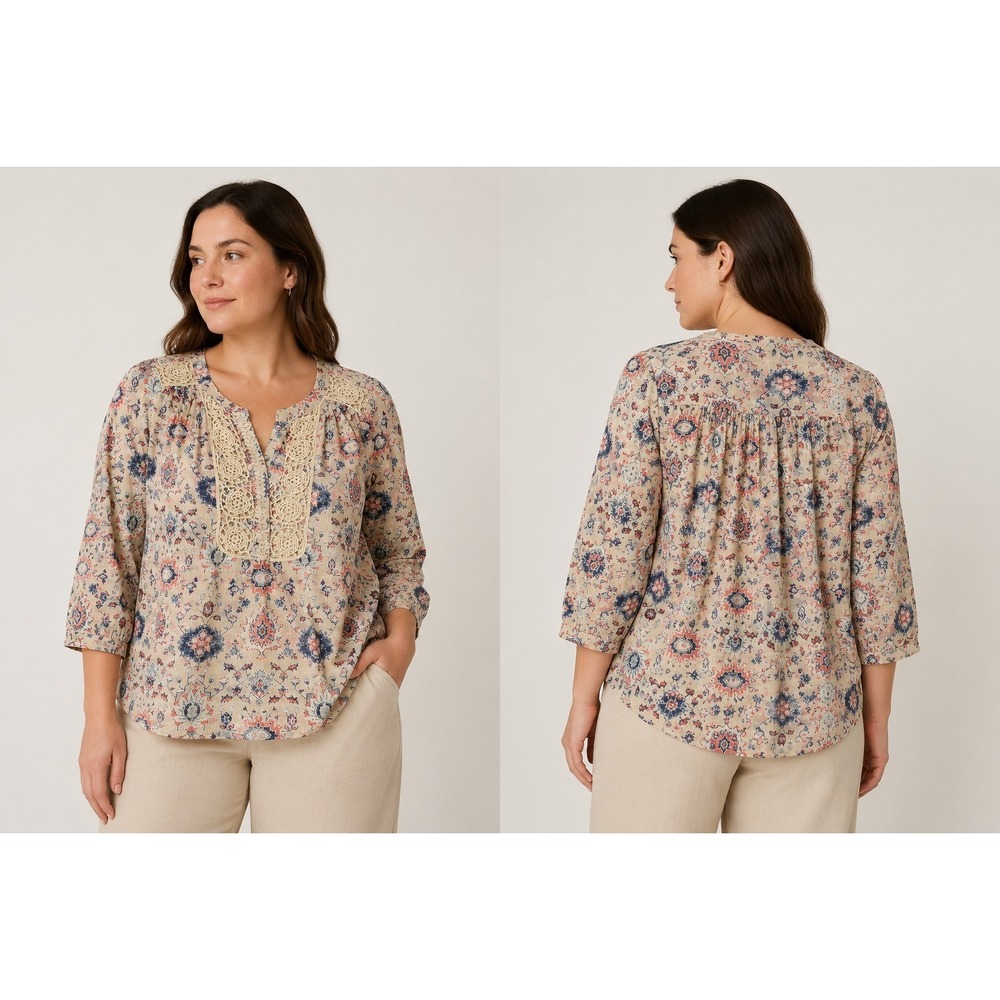 Maeve Anthropologie Women's Size‎ 4 Boho Floral Crochet Trim Blouse Top